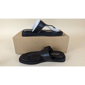 SoftWalk Kisi Thong Sandals Womens 5 M Black Leather Toe-Post Flats Shoes NWB